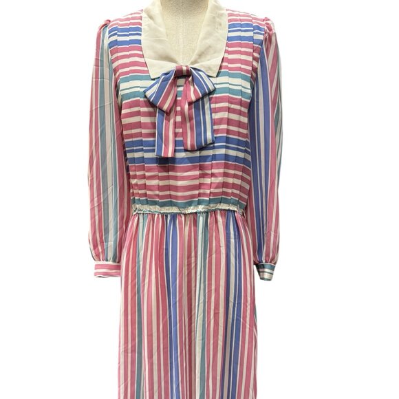 Vintage Carriage Court Striped Maxi Dress with Bow – Size 12 - Picture 1 of 6
